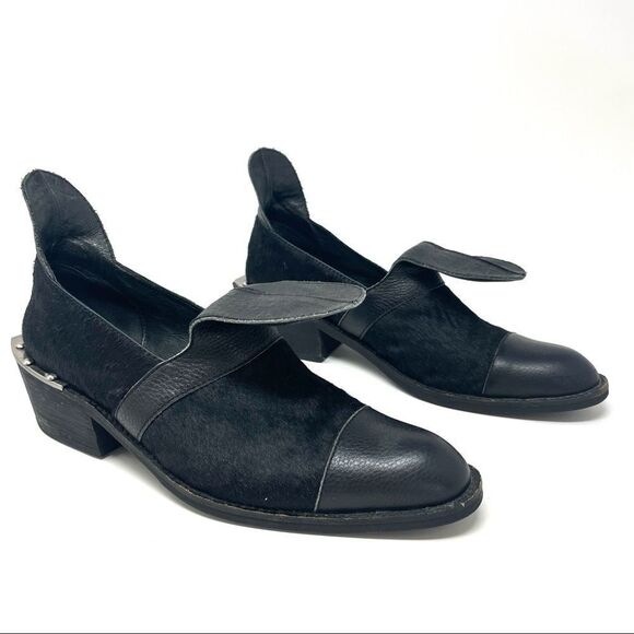 Yes Western Black Leather and Calf Hair Toe Cap Shoe/Bootie Size 8 - Picture 2 of 8